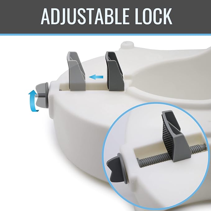 DMI Raised Locking Toilet Seat with Padded Armrests, 350 lb Weight Capacity, 5-Inch Seat Riser for Elderly, Disabled & Post-Surgery Recovery, Fits Most Standard Toilets, White