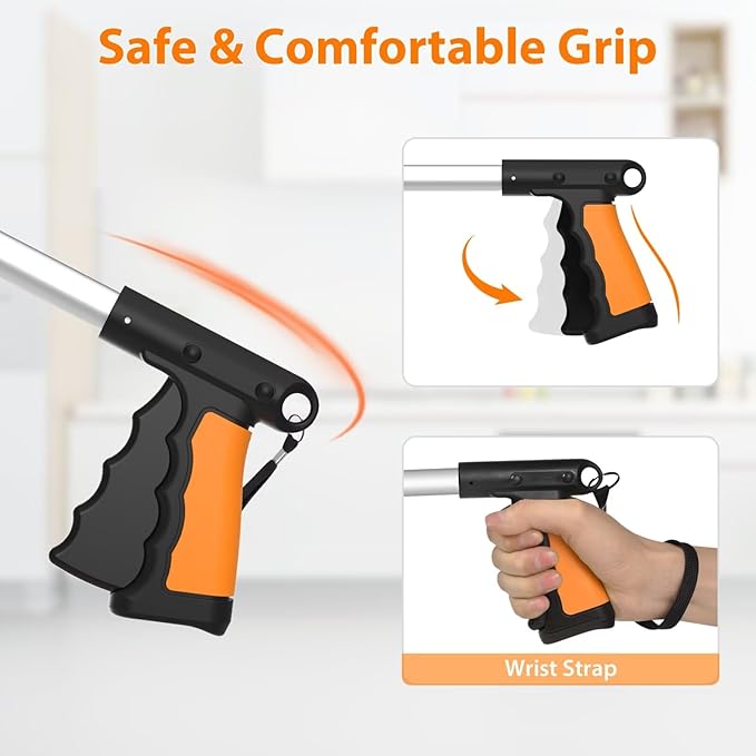 2-Pack 43" Extra Long Grabber Reacher Tool, Foldable Reacher Grabber Pickup Tool with 360° Rotating Jaw + Magnets, 4" Wide Claw Trash Picker Upper Grabber, Grabbers for Seniors Heavy Duty