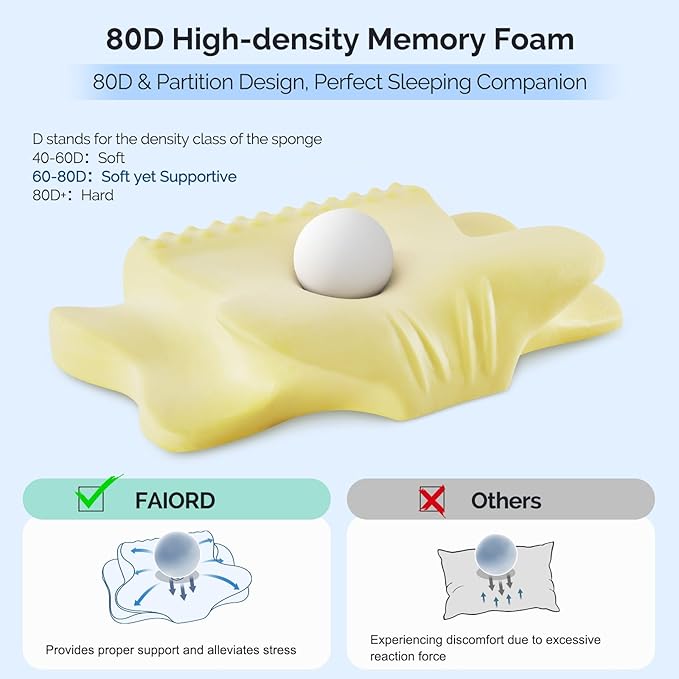 Cervical Pillow for Neck Pain Relief - Cooling Ergonomic Dual-Sided Orthopedic Neck Pillow with Ice Silk Pillowcase Breathable Memory Foam Contour Pillow for Side, Back, Stomach Sleepers