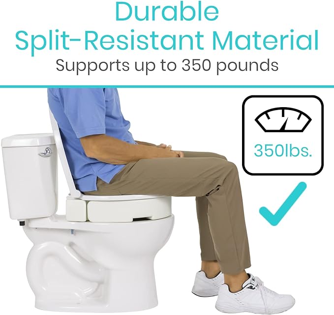 Vive Raised Toilet Seat (Elongated, Adds 3.5 Inches) - Elevated Toilet Seat Riser & Extender for Seniors & Handicap - High Rise Toilet Extension for Elderly - Portable Commode Toilet Booster for Adult