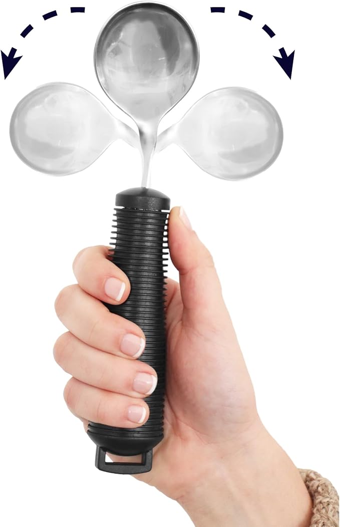 KMINA Bilateral Adaptive Spoons for Disabled Adults (Adjustable Angle), Swivel, Bendable, Medical, Curved for Arthritic Hands and Parkinsons