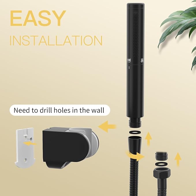 BESy Black Brass 2 In 1 Function Handheld Shower Head Set High Pressure 7 Inch Shower Head High Flow Hand Shower Wand with 59 Inch Hose, Bracket, Matte Black Finish