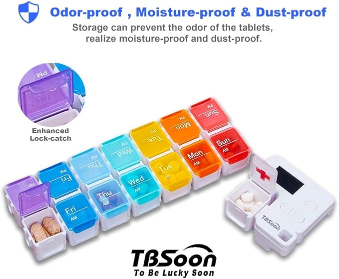 7 Day Medicine Pill Organizer, 4 Reminder Alarms, Loud Sound, 14 Large Compartments, Large Screen, Moisture-Proof, Travel Weekly/Daily Pill Box/Organizer/Case/Container/Dispenser, AM/PM 2 Times a Day