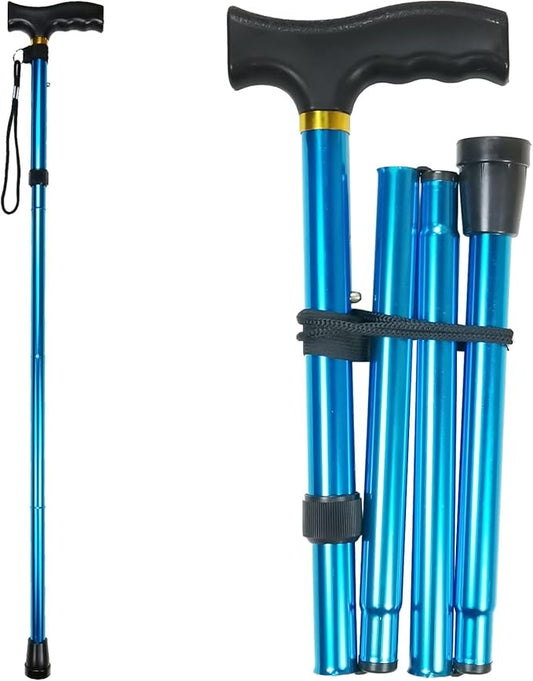 Folding Cane, 5-Level Adjustable Height Lightweight Portable Foldable Walking Canes with Wrist Strap and T Handle for Men Women Seniors