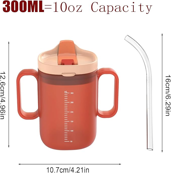 2 Pack Senior Water Cup Sippy Cups for Elderly, Safe Silicone Spill Proof Cups with 2 Handles Straw and Lid for Adults for Hospital Patients, Elderly, Pregnant, and Disabled (Blue+Orange -2 Pack)