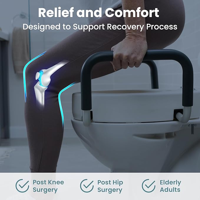 PELEGON Raised Toilet Seat With Handles (300lb) Toilet Seat Risers for Seniors, Raised Toilet Seat for Handicap Toilet Seat For Elderly & Disabled - Standard Seat