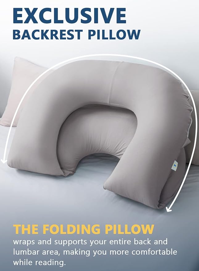 INSEN Reading Pillow, Back Pillow for Sitting in Bed and Couch, Gaming Pillow for Adults, Sit Up Support for Bed, Cooling Tencel, Grey