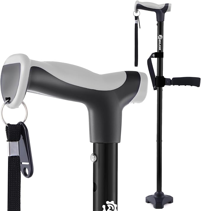 Adjustable Walking Cane for Women & Men for Stability, Self Standing Cane with Second Handle for Standing, 350lbs Heavy Duty Foldable Collapsible Folding Cane, Walking Sticks for Seniors & Adult