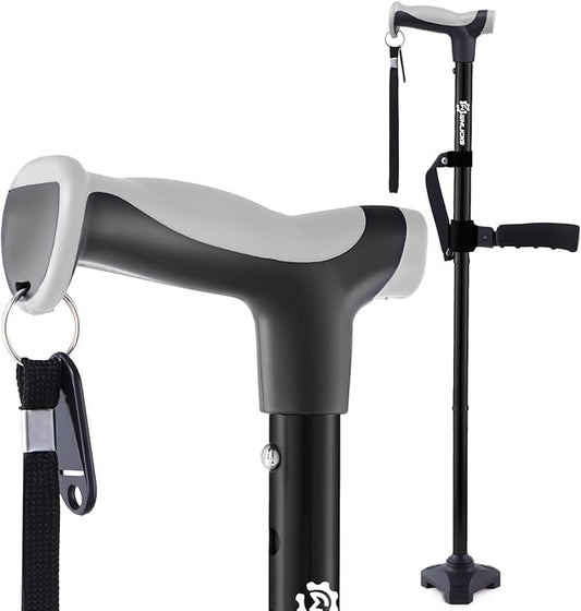 Adjustable Walking Cane for Women & Men for Stability, Self Standing Cane with Second Handle for Standing, 350lbs Heavy Duty Foldable Collapsible Folding Cane, Walking Sticks for Seniors & Adult