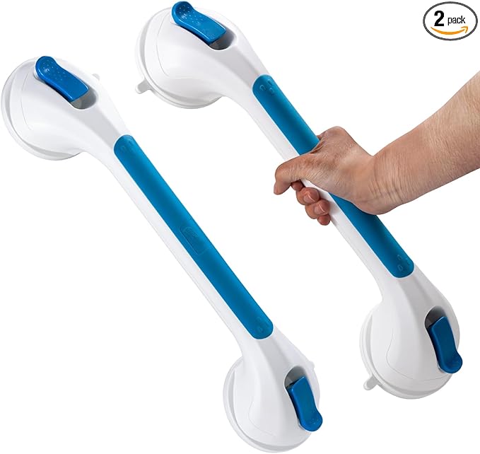 TAILI Shower Grab Bar 2 Pack Suction Grab Bars for Bathtubs and Showers, Heavy Duty Shower Handle Removable Bathroom Safety Grip for Seniors and Elderly, Shower Handrails No Drilling Waterproof, Blue