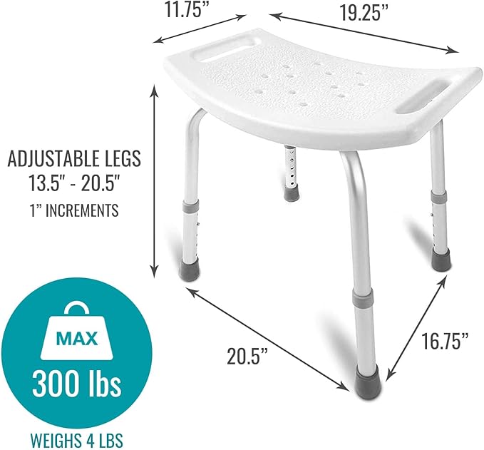 DMI Shower Chair Bath Seat for Tub or Shower Bench for Inside Shower, Made of Non Slip Aluminum with Plastic Seat, No Tools Needed, Adjustable Height, Holds Weight up to 300 Pounds, Bath Bench, White