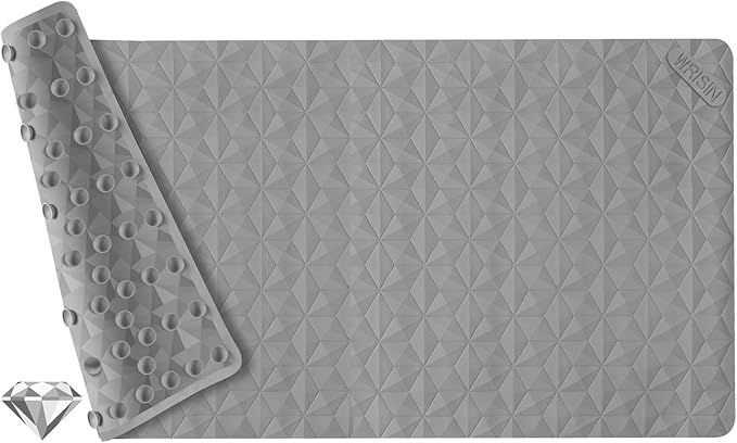 WRISIN Non Slip Bathtub Mat for Bath Tub Shower - Natural Rubber Mat with Suction Cups - Large Soft Bathroom Safety Mat - Unique Diamond Pattern - Fatigue Relief - Machine Washable - 17 × 35 Inch