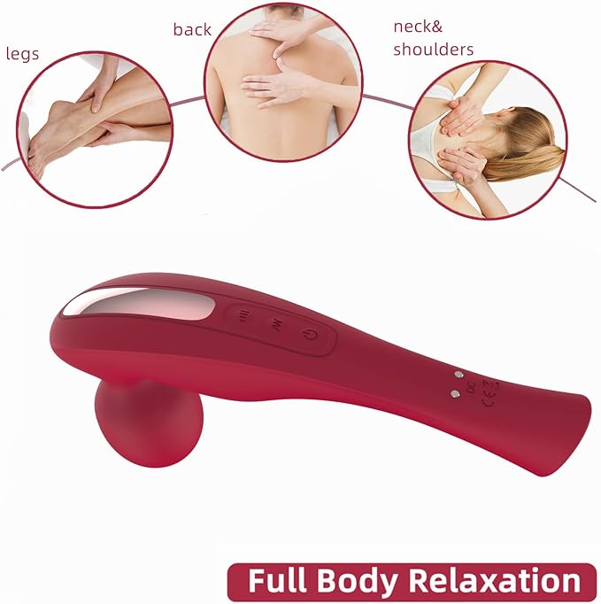 Cordless Handheld Electric Shoulder and Neck Massager Portable Full Body Deep Tissue Massage Tool- Back Massager for Muscle Pain Relief and Tissue Restoration-USB Magnetic Charging. (Red)