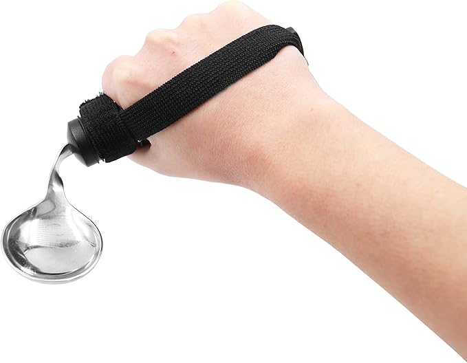 KMINA Bilateral Adaptive Spoons for Disabled Adults with Velcro Strap (Swivel Angle), Bendable, Medical, Curved for Arthritic Hands and Parkinsons