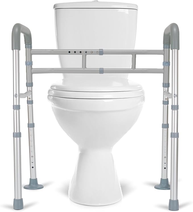 Toilet Safety Rails, Adjustable Toilet Rails for Elderly Adults Senior Disabled Handicap, Toilet Assistance Handles Safety Frames, Fit for Most Toilet, Foldable & Portable