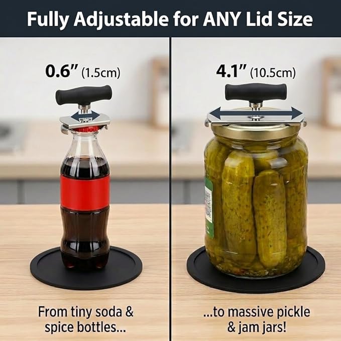Cap Crack Jar Opener Set with Silicone Gripper Pad, Heavy Duty Stainless Steel Cap Crack Opener for Weak Hands & Seniors, Adjustable Jar Cap Opener for Stuck Bottles