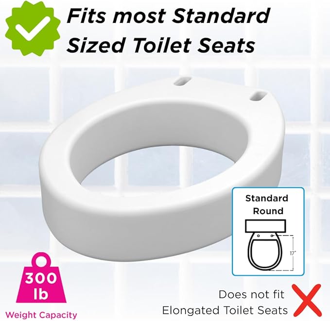 NOVA Raised Toilet Seat for Seniors & Post-Surgery Recovery – Standard Bolt-On Under-Seat Design Uses Existing Toilet Seat & Lid, 3.5” Elevation, 300 lb Capacity, Durable Plastic, Easy Install