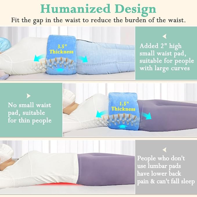 Lumbar Support Pillow for Sleeping Lower Back Sciatic Nerve Pain Relief Lumbar Roll for Office Chairs & Bed Body Pain Relief Side Sleeping Lumbar Cushion for Sciatica, Herniated Disc, Scoliosis