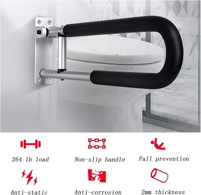 FlySkip Fold Down Grab Bar, 24Inch Flip-Up Handicap Support, Wall Mounted Bathroom Shower Safety Bar, Non Slip Hand Grips for Elderly, Disabled, Pregnant Woman