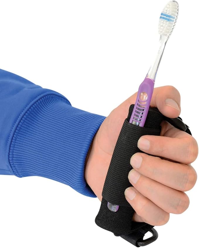 Universal Cuff Utensil Holder Strap Elderly Hand Strap for Holding Holds Utensils Writing Aids Parkinson Arthritis Tremors Patient Eating Assistance (Black)