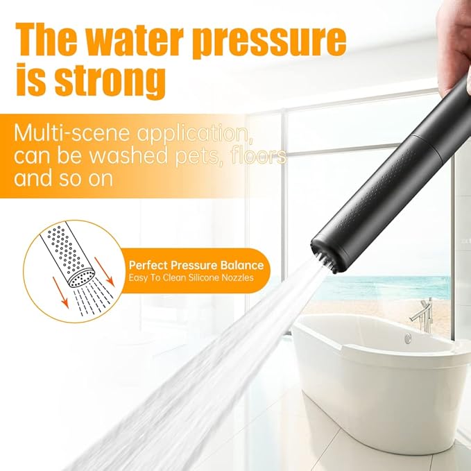 BESy Black Brass 2 In 1 Function Handheld Shower Head Set High Pressure 7 Inch Shower Head High Flow Hand Shower Wand with 59 Inch Hose, Bracket, Matte Black Finish