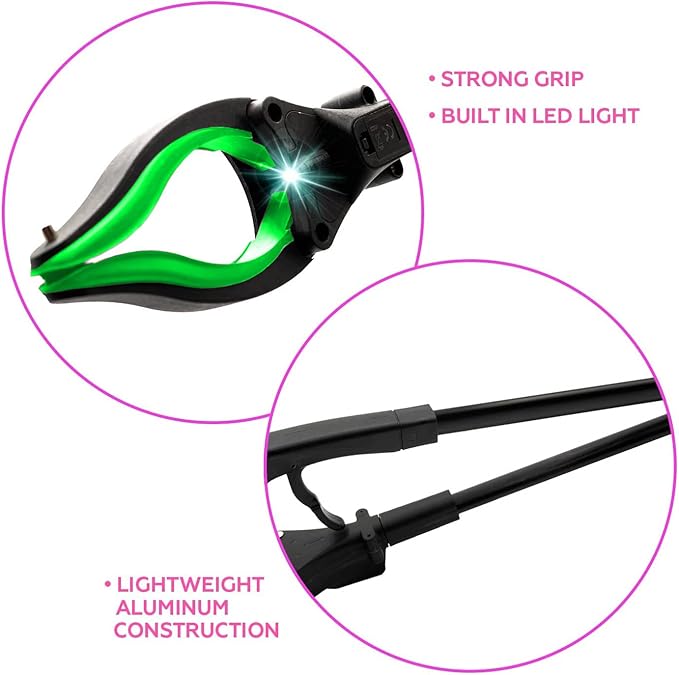 Grabber Tool 32" Aluminum Magnetic Claw with LED Light, Lightweight Foldable Reacher Grabber Pickup Tool, Gripper Grabbers for Elderly Grab it Reaching Tool Trash Picker Grabber, Green, By Luxet