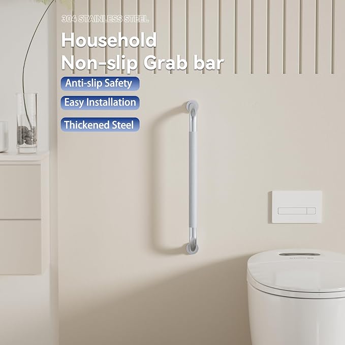 32 Inch Shower Grab Bar, Bathroom Grab Bar Handle with Anti-Slip Knurled Grip, Stainless Steel Bath Balance Bar, Bath Safety Bar Support for Seniors Elderly Pregnant, Shower Hand Rails Brushed Nickel