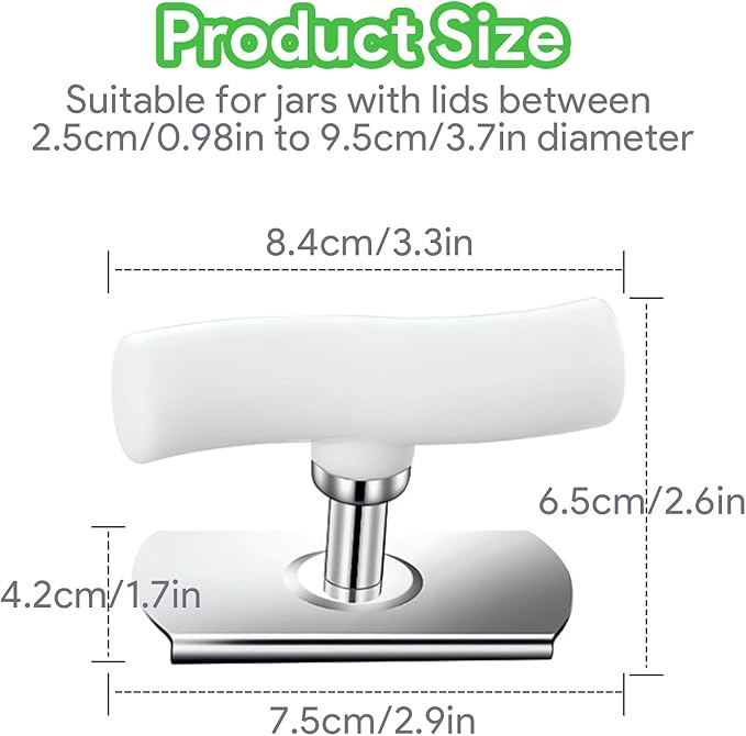 2Pcs Jar Can Opener for Seniors with Arthritis, Bottle Opener for Weak Hands, Kitchen Gadget With Lid Opener Tool, Adjustable Grip Stainless Steel for Opening, Fits 1-4 Inch (Green+White)