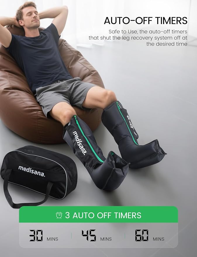 Medisana Leg Massager with Heat and Compression, Leg Massager for Circulation and Pain Relief, Foot and Calf Massager Machine for Edema, Relax Recover-Birthday Gifts for Dad Men Mom Women