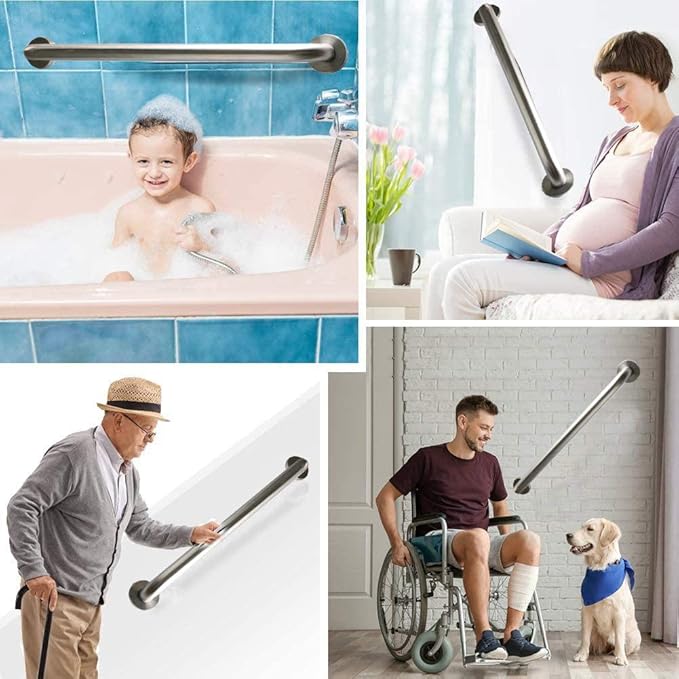 2 Pack 24 Inch Shower Grab Bar, iMomwee Satin Brushed Nickel Stainless Steel Bathroom Grab Bar Handle,Shower Balance Bar,Safety Hand Rail Support,Handicap Elderly Senior Assist Handle(1.25" Diameter)