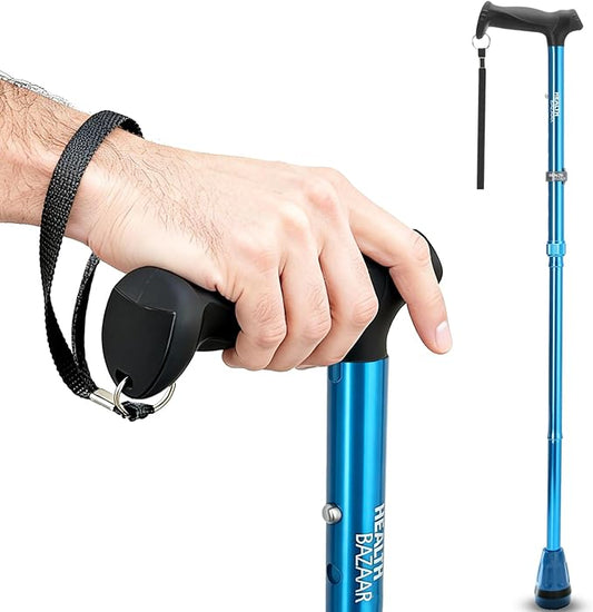 HEALTHBAZAAR All Terrain Walking Cane for Men & Women, Lightweight, Foldable, Adjustable, Shock Absorption, Collapsible Walking Stick for Seniors & Adults | HealthBazaar