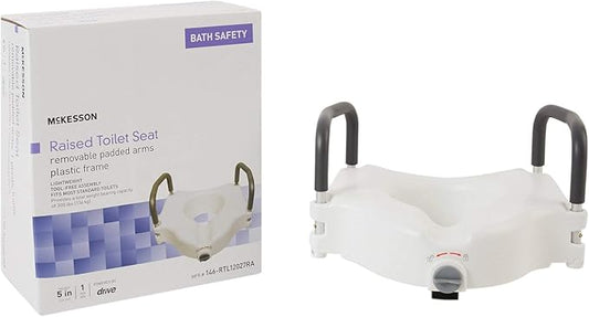 McKesson Raised Toilet Seat with Removable Padded Arms, Lightweight, Fits Most Standard Toilets, 300 lbs Weight Capacity, 1 Count