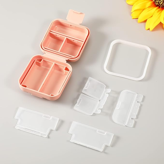 Dynippy Daily Pill Organizer 5 Compartments Portable Moisture Proof Small Pill Case for Pocket Purse Travel Pill Box Portable Medicine Vitamin Fish Oil Holder Container (Pink)