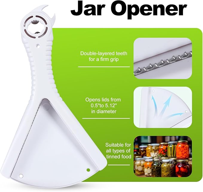 Jar Opener, Effortless for Weak Hands & Seniors with Arthritis, Original Jar Lid & Bottle Opener, Double U-Shaped Grooves Grip Bottle Opener for Any Size Lid