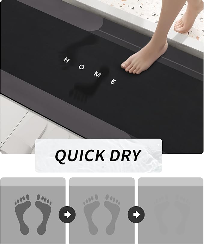 Housego Absorbent Bath Mat Magic Rug, Quick Drying Magic Bath Mat Non-Slip Floor Rug Rubber Backed for Bathroom Kitchen Shower Sink, Water Absorbent (1PC, 16.93''x34.65'', Black)