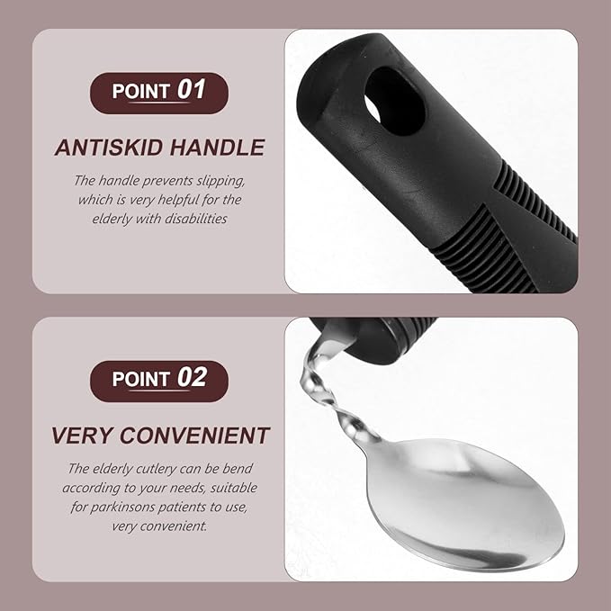 SOLUSTRE 3pcs Adaptive Utensils Easy Grip Silverware Built Up Bendable Fork Teaspoon Tablespoon Eating Feeding Utensil Assist Tableware for Elderly People Disability
