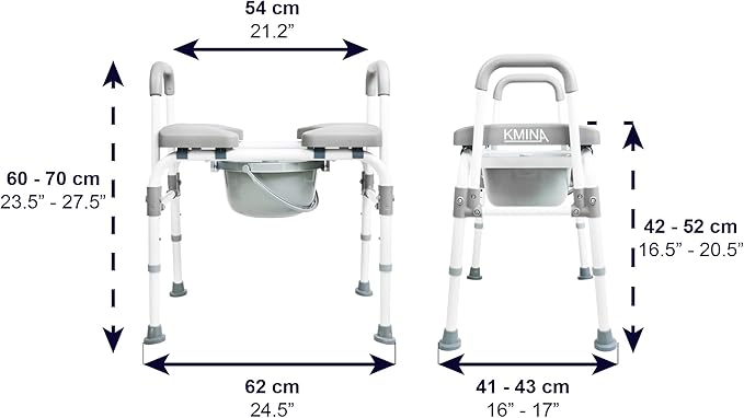 KMINA Raised Toilet Seat with Handles, 400 lbs Toilet Seat Risers for Seniors, Adjustable Height & Width, Comfort PU Foam Seat, Fit Any Toilet, Patented, Made in Europe