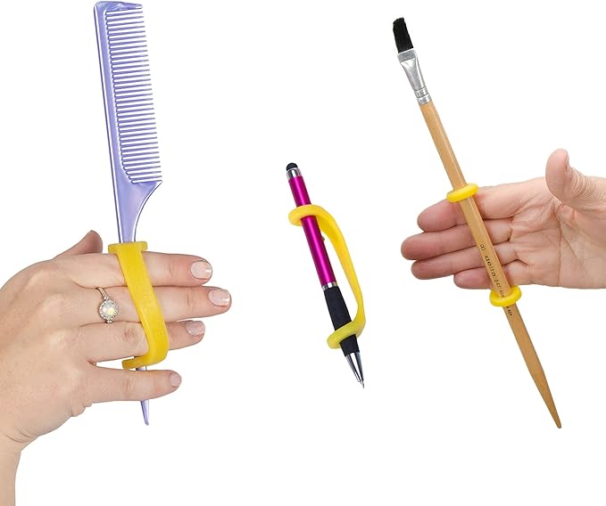 EazyHold Yellow Silicone Easy Grip Device, Universal Cuff for Hand Therapy, Autism, Limb Loss, Cerebral Palsy, ALS, Special Needs, Pediatric Stroke, Adaptive Handle Daily Mobility Aid 2-Pack 4"