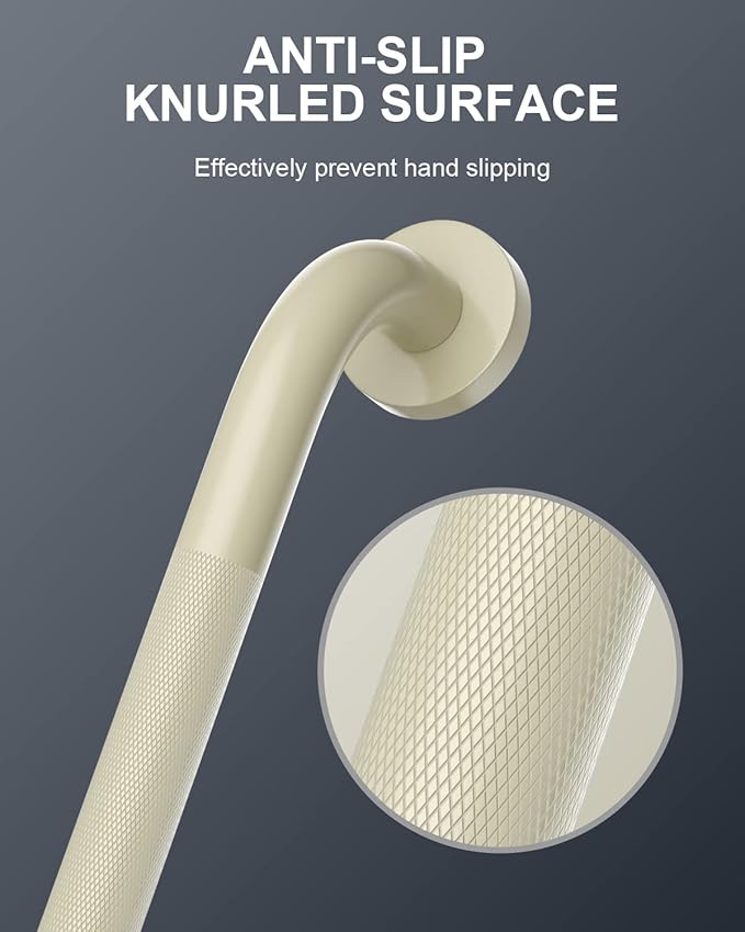24 Inch Anti Slip Shower Grab Bar Handle Beige White, ZUEXT Stainless Steel Bathroom Grab Bar, Knurled Bathroom Balance Bar, Safety Hand Rail Support,Handicap Elderly Injury Senior Assist Bath Handle