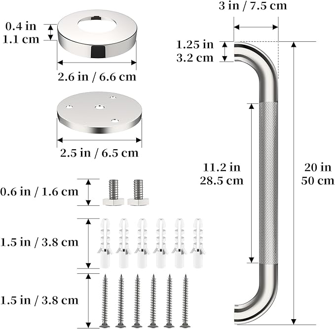 Shower Grab Bar 20 Inch, iHansee Chrome Bathroom Grab Bar w/Anti-Slip Knurled Grip - 1.25" Diameter, Stainless Steel Bath Safety Bars for Senior Elderly, Wall Mounted Toilet Bathtub Balance Handrail