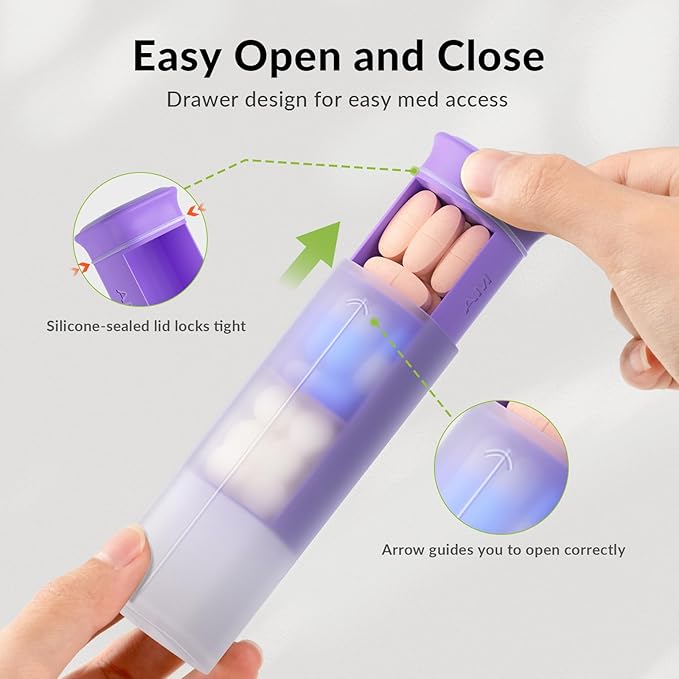 KOVIUU Weekly Pill Organizer 3X a Day, Detachable Pill Box 7 Day, Large 3 Times Daily Pill Case, Travel Pill Container Holder, Week Medication Dispenser Pillbox for Vitamin Supplement Medicine, Purple