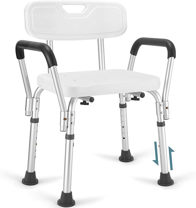 Shower Chair for Elderly and Disabled with Padded Armrests and Back, Adjustable Height Shower Seat, Tool-Free Heavy Duty Shower Chairs for Inside Shower, Handicap