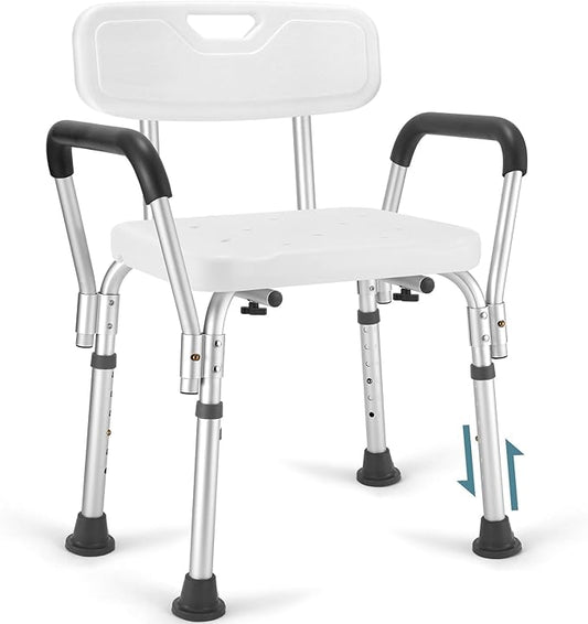 Shower Chair for Elderly and Disabled with Padded Armrests and Back, Adjustable Height Shower Seat, Tool-Free Heavy Duty Shower Chairs for Inside Shower, Handicap