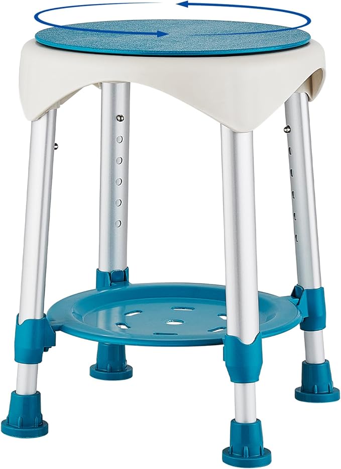 Shower Stool Chair for Inside Shower, Small Corner Plastic Stool for Shower 300 Lb,360° Swivel Bath Shower Seat for Seniors Adults Sitting, Adjustable Bathtub Stool with Storage Tray