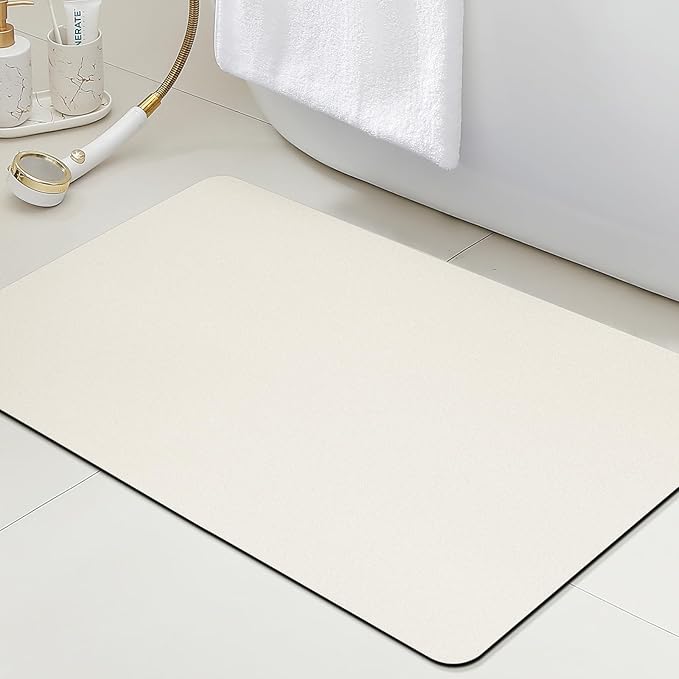 ACCUMTEK Non Slip Bath Mat, Thin Bathroom Rugs Fit Under Door, Quick Dry Bath Mats, Machine Washable Bath Rugs for Bathroom, Bathtub & Kitchen, Bathtub, Light Beige/Solid/24 x17