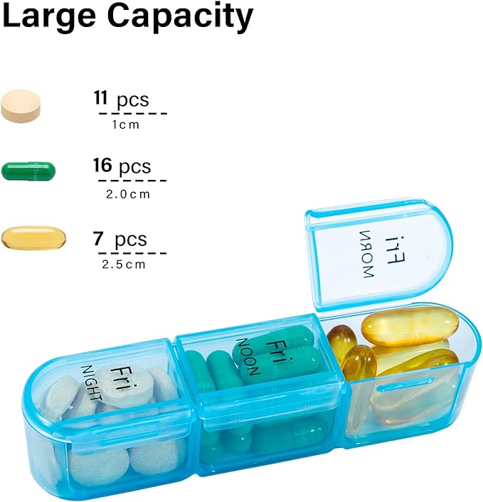 Daviky Pill Organizer 3 Times a Day, Weekly Pill Box 7 Day, Daily Medicine Organizer Case to Hold Vitamins and Medication