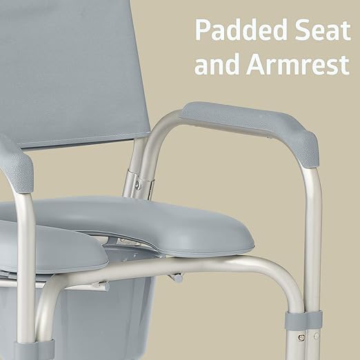 Medline Aluminum Padded Shower Chair Commode with 4 Locking Casters, 300 lbs. Capacity — For Restroom, Bathroom & Wheelchair Transfer to Toilet, 1 Ct.
