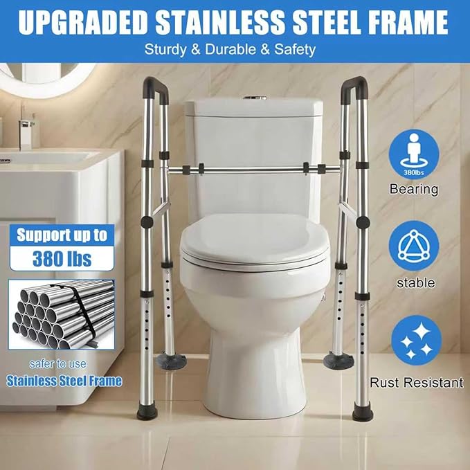 Toilet Safety Rails, Adjustable Toilet Safety Frame & Rails, Toilet Safety Rail for Elderly Adults