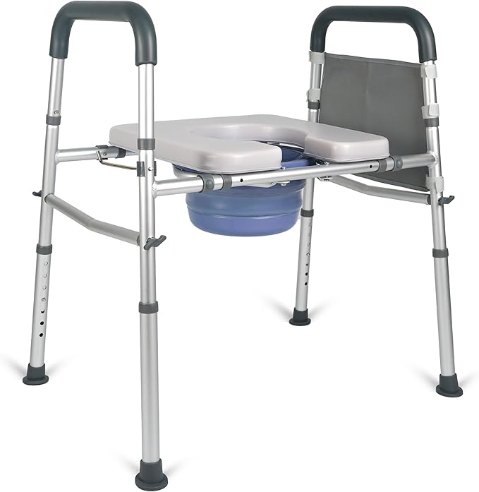 3-in-1 Bedside Commode, Porta Potty Chair for Adults with Sturdy Dual-Crossbar Support Construction, Stable Raised Toilet Seat 400 Lbs Bedside Commodes for Seniors