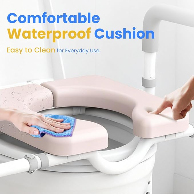Male-Friendly Raised Toilet Seat with Handles, Adjustable Width Toilet Seat Riser for Seniors, 400LBS Handicap Toilet Seat for Elderly, Elevated Toilet Riser, Fits Any Toilets